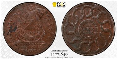 1787 Fugio 1C States United, 4 Cinq MS63BN