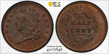 1828 1/2C 13 Stars MS62BN