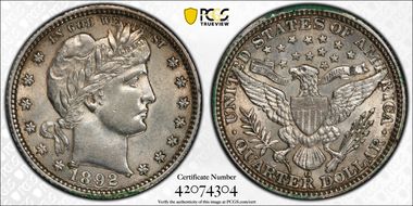 1892-O 25C AU58