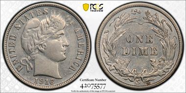 1916-S 10C Barber N1