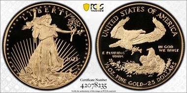 2021-W $25 Gold Eagle - Type 1 First Strike PR70DCAM