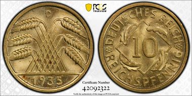 1935-D 10 Rcpfg J-317 MS65