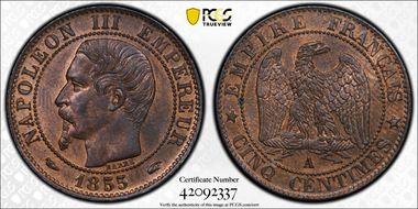 1855-A 5C Gad-152 F-116 Chien MS64RB