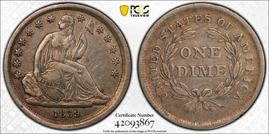 1839 10C No Drapery VF35