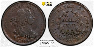 1804 1/2C Crosslet 4, Stems AU58BN