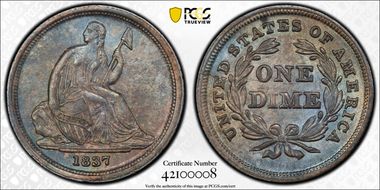 1837 10C Seated, Small Date MS64+