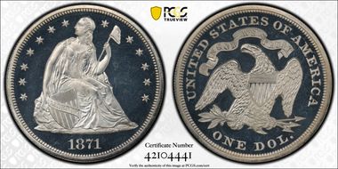 1871 $1 PR66+ DCAM