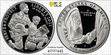 2021-P $1 Nat'l Law Enforcement Mem. First Strike PR70DCAM