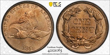 1858/7 1C Strong Overdate MS64