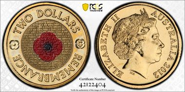 2012-C $2 Remembrance Day Colorized MS66