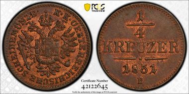 1851-B 1/4 Kr MS63RB