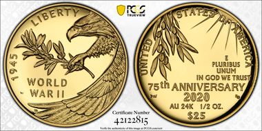 2020-W $25 End of World War II 75th Anniv. PR70DCAM