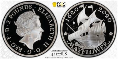 2020 £2 Mayflower 400th Anniversary PR70DCAM