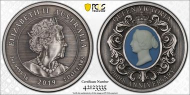 2019-P $2 Queen Victoria Cameo Ag 200th Ann. Antique Finish MS70