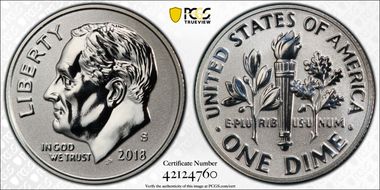 2018-S 10C Reverse Proof Silver 50th Anniversary Set PR70