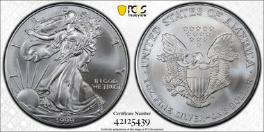 1999 $1 Silver Eagle MS70
