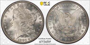 1880 $1 VAM 9, 8/7 Stem MS64