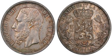 1866 5 Fr KM-24 No Dot AU55