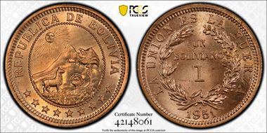 1951-H Boliv KM-184 MS65RD