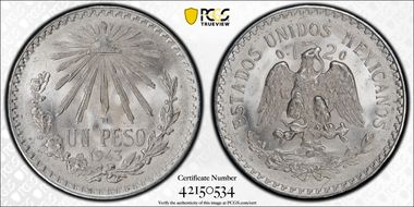 1943-M Peso KM-455  Ag MS66