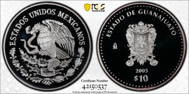 2005-Mo 10 Peso Guanajuato KM-709  Ag PR69DCAM
