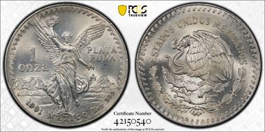 1991-Mo Onza Libertad Ag T2 - PLaTA PuRA MS64