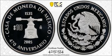 2005-Mo 10 Peso 470th Ann. Mint KM-768  Ag PR69DCAM
