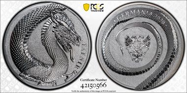 2020 "5 Mk" Fafnir 1oz Ag Silver Dragon, Fantasy MS69