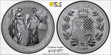 2019 "5 Mk" Germania - Fantasy Issue Columbia & Germania 1oz Ag MS70