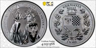 2019 "5 Mk" Britannia & Germania 1oz Ag Fantasy Issue MS70