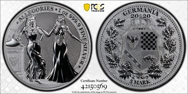 2020 "5 Mk" Italia & Germania 1oz Ag Fantasy Issue MS69