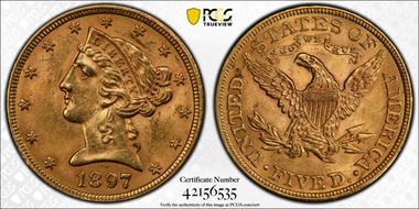 1897 $5 MS62