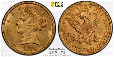 1880 $5 MS62