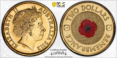 2012 $2 Remembrance Day Colorized MS66