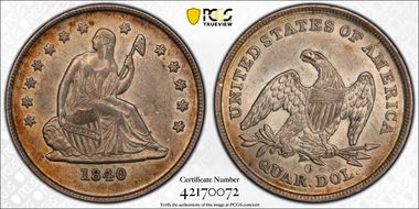 1840-O 25C No Drapery AU58