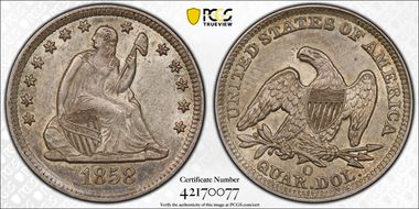 1858-O 25C AU58