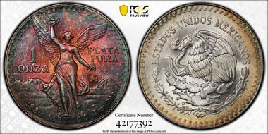 1989-Mo Onza Libertad Ag w/o Dot before 999 MS68