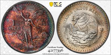 1989-Mo Onza Libertad Ag w/o Dot before 999 N1