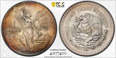 1989-Mo Onza Libertad Ag w/o Dot before 999 MS67