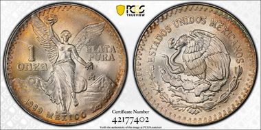 1989-Mo Onza Libertad Ag w/o Dot before 999 MS67