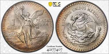 1989-Mo Onza Libertad Ag w/o Dot before 999 N1