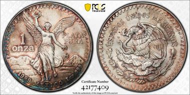 1989-Mo Onza Libertad Ag w/o Dot before 999 MS68