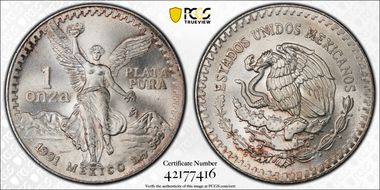 1991-Mo Onza Libertad Ag T1 - PLATA PURA MS68