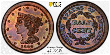 1840 1/2C Restrike, Rev. of 1856 PR65BN