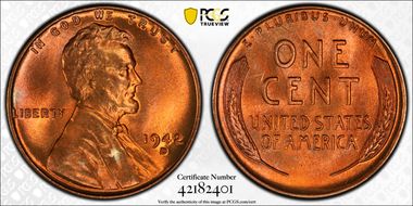 1942-D 1C MS67+ RD