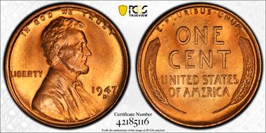 1947-D 1C MS67+ RD
