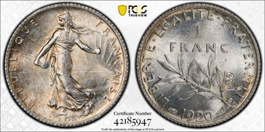 1920 1 Fr Gad-467 Semeuse MS66