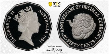 1991 50C Decimal Currency Ag PR68DCAM