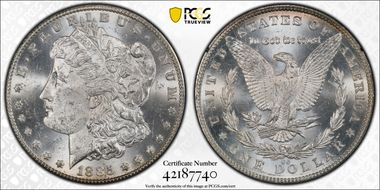 1885-CC $1 VAM 4 Doubled Dash GSA Hoard MS62
