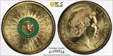 2018 $2 Remembrance Dove Colorized 30th Ann. $2 Coin MS67